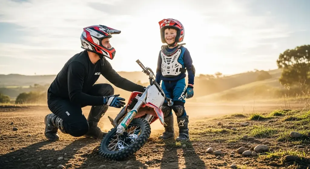 Beginner learning dirt bike safely after minor fall