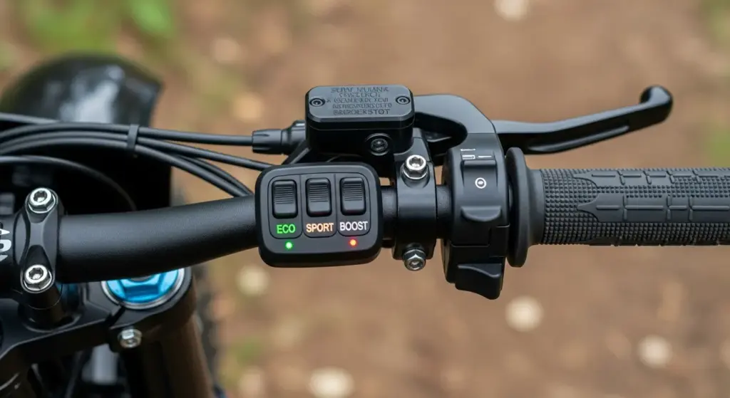 Controls of beginner friendly electric dirt bike labeled clearly