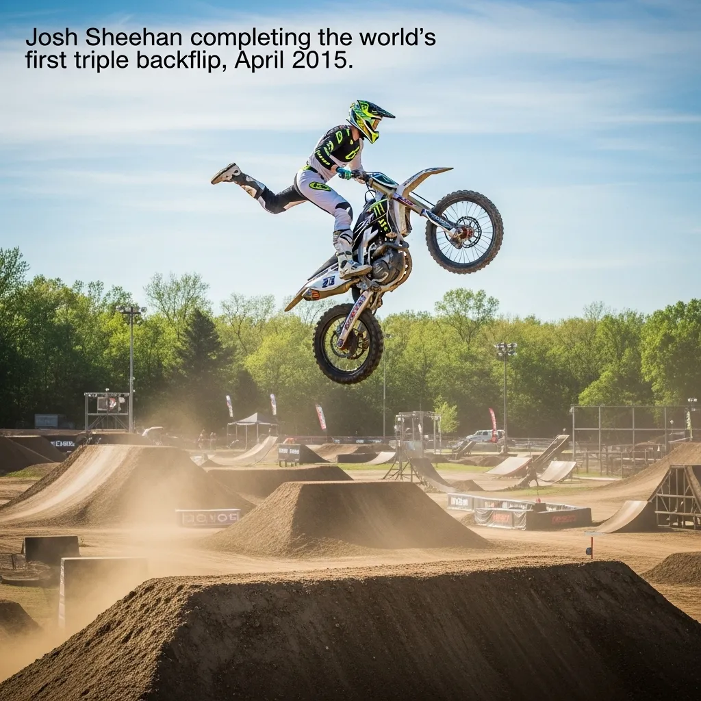 Dirt Bike Triple Backflip: History, Physics, and the Riders Who Nailed It 3 Josh Sheehan completing the worlds first triple backflip April 2015