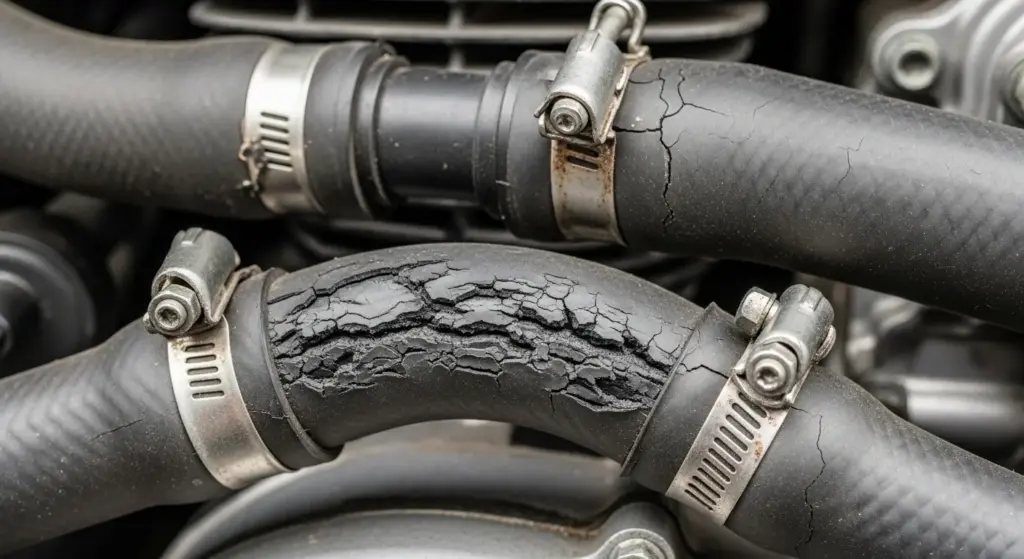 Cracked motorcycle vacuum hoses causing air leak