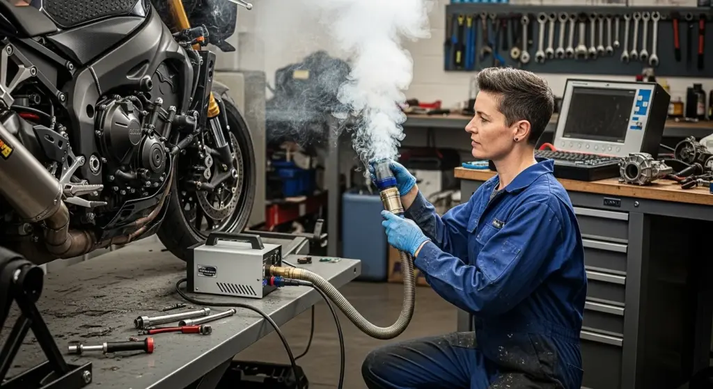 Motorcycle smoke test for vacuum leak detection