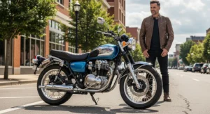 2025 Kawasaki W230 ABS in Metallic Ocean Blue – retro-styled motorcycle launch in USA.