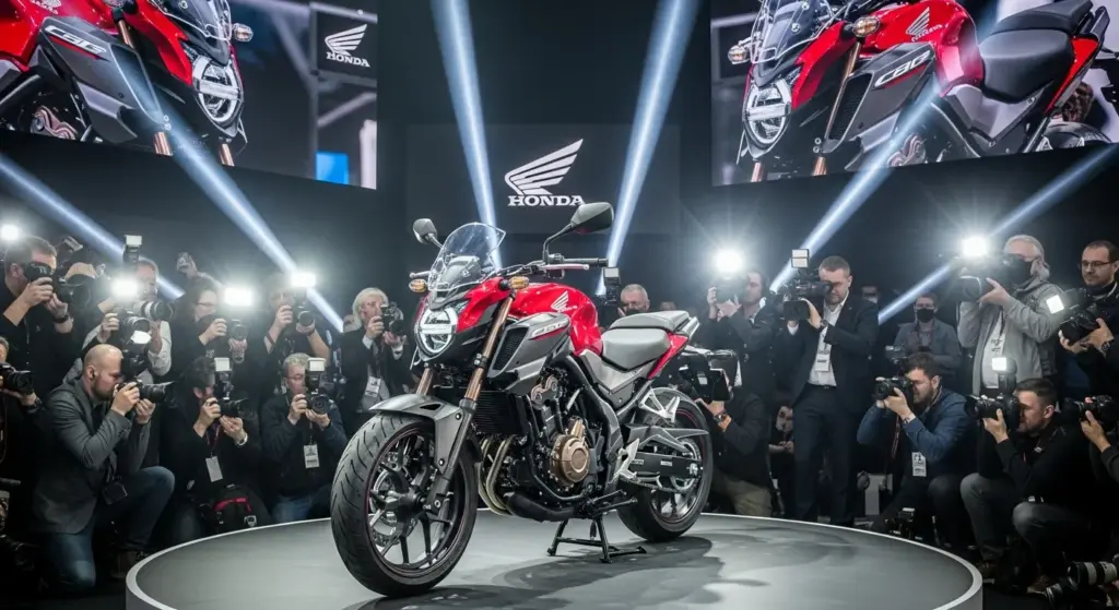 Honda’s 2026 CB500SF Is Breaking the Internet — Here’s Why Riders Love It 3 2026 Honda CB500SF unveiled at a global motor show amid cameras and fans.