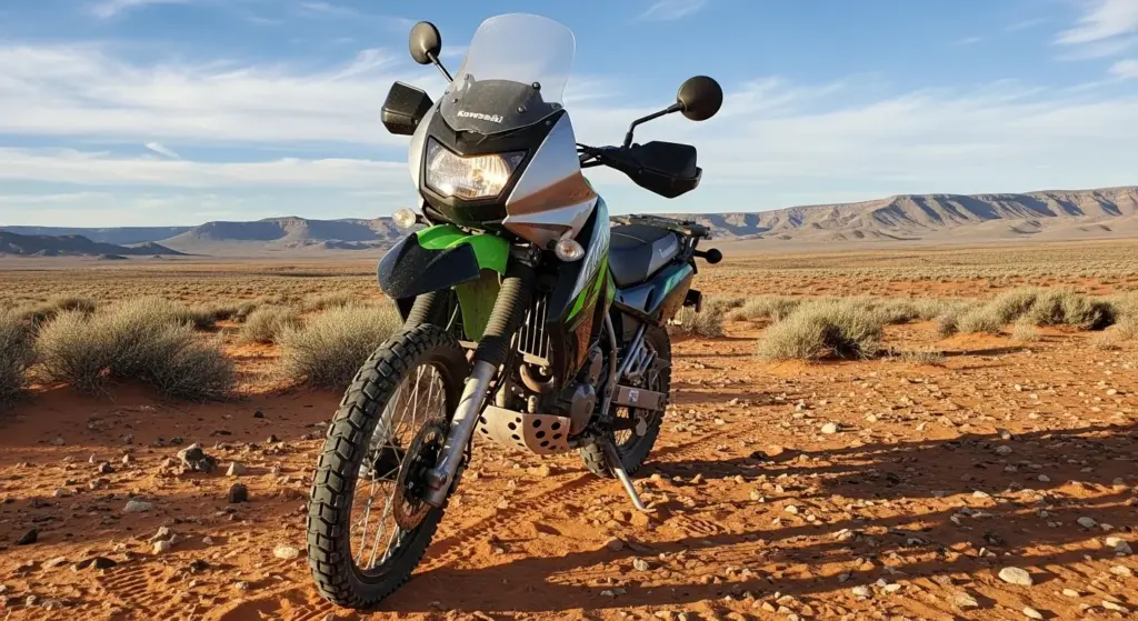 The 2026 Kawasaki KLR 650 Is Back — And It’s Better Than You Think 3 2026 Kawasaki KLR 650 parked in the desert — dual-sport motorcycle front view.