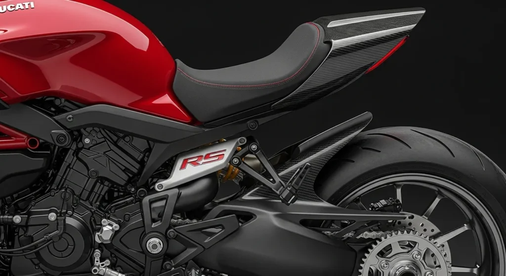 This Ducati Diavel V4 RS Is Faster Than Most Superbikes 2 Close up of Ducati Diavel V4 RS design details including carbon fiber and RS styling