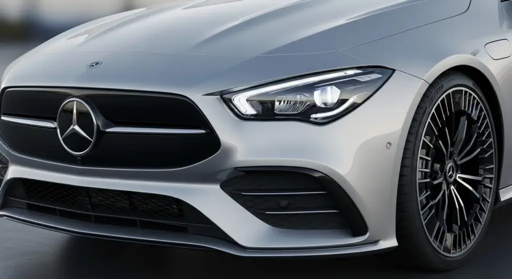 Front design of the 2026 Mercedes CLA showing identical styling for electric and gas versions.