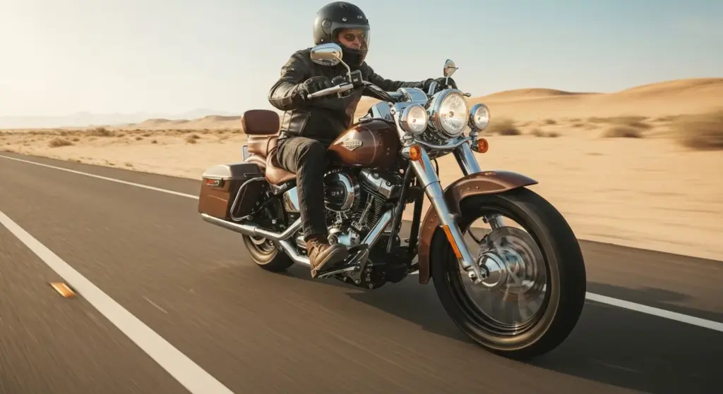 Harley-Davidson’s 2025 Heritage Classic Just Proved the Cruiser Era Isn’t Over 3 Harley-Davidson Heritage Classic in action on a U.S. desert highway demonstrating its upgraded performance