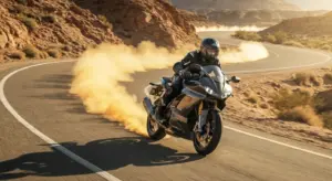 Harley Sprint 2026 being ridden through a desert road, showing performance in real conditions.