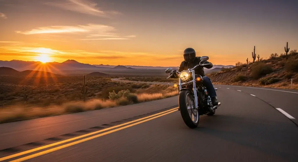 Motorcyclist countersteering on a US highway