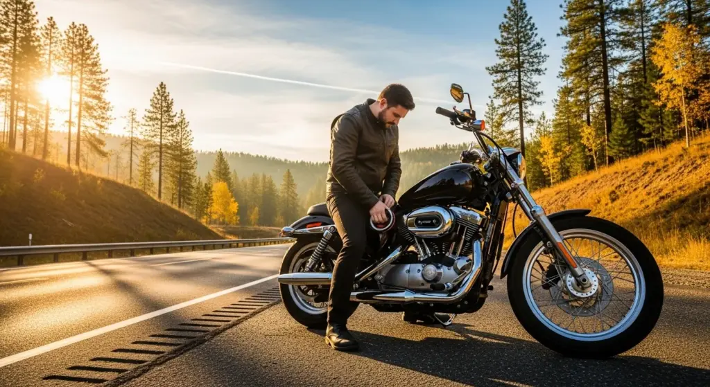 Common Clutch Slipping Causes and How to Fix Them 4 Motorcyclist inspecting clutch lever before a road trip