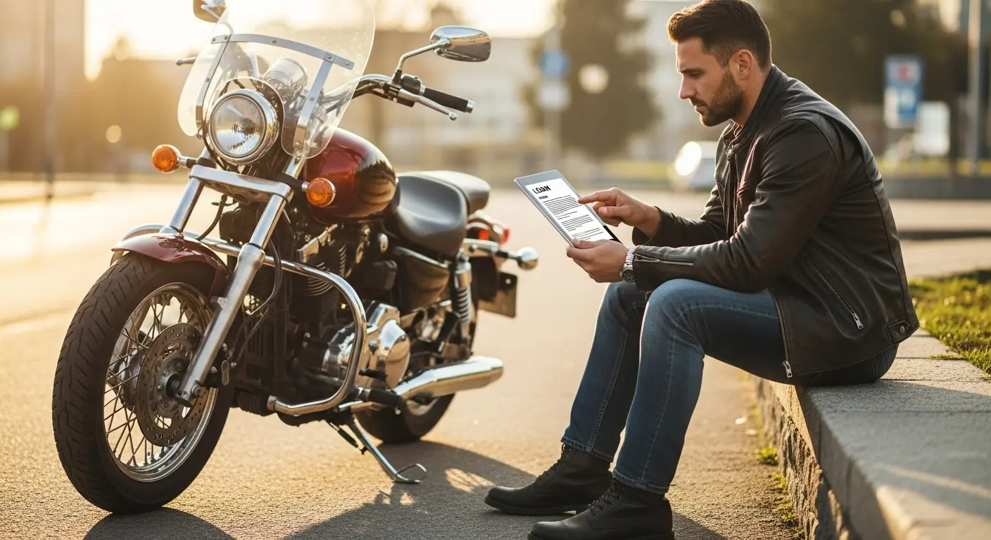 Rider calculating insurance costs for his motorcycle.