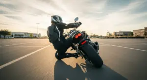 Rider practicing countersteering safely