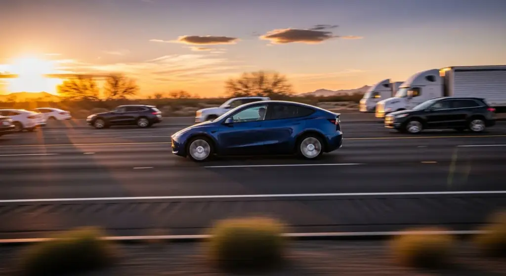 Tesla Just Dropped a $37,990 Model Y — But What Did It Cut to Get There? 3 Tesla Model Y Standard driving on U.S. highways, showcasing real-world performance
