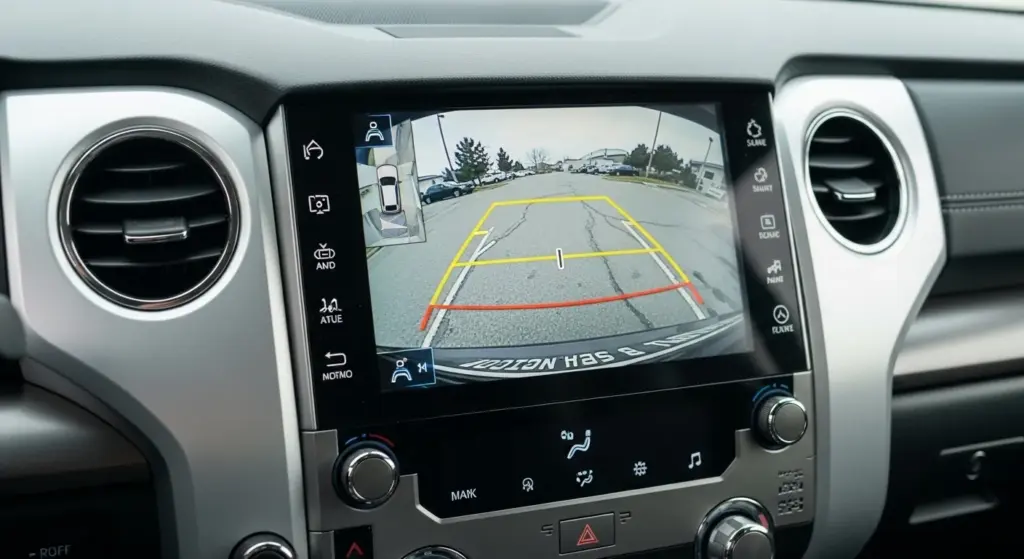 Toyota Recalls 2022-2025 Tundra: Rearview Camera Bug Leaves Drivers in the Dark 2 Toyota Tundra 14 inch multimedia display showing rear camera interface inside cabin