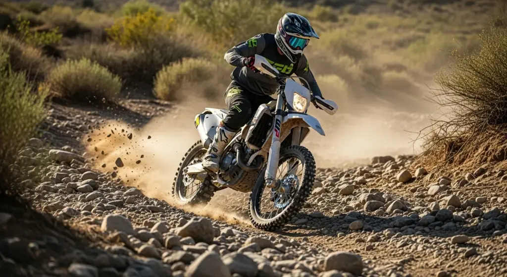 bike crossing rocky wash
