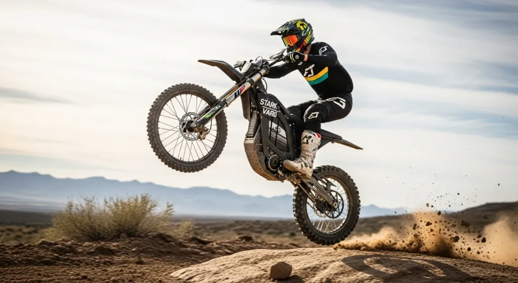 Ultra-Fast Charging Bikes for 2026: Why Riders Are Excited 6 Stark Varg electric dirt bike leaping over a rocky trail