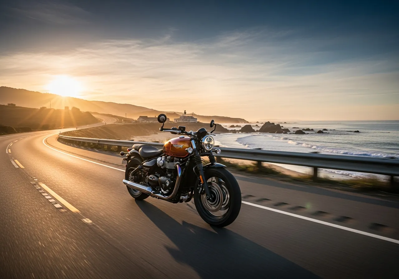 Triumph Speedmaster cruising on a coastal highway