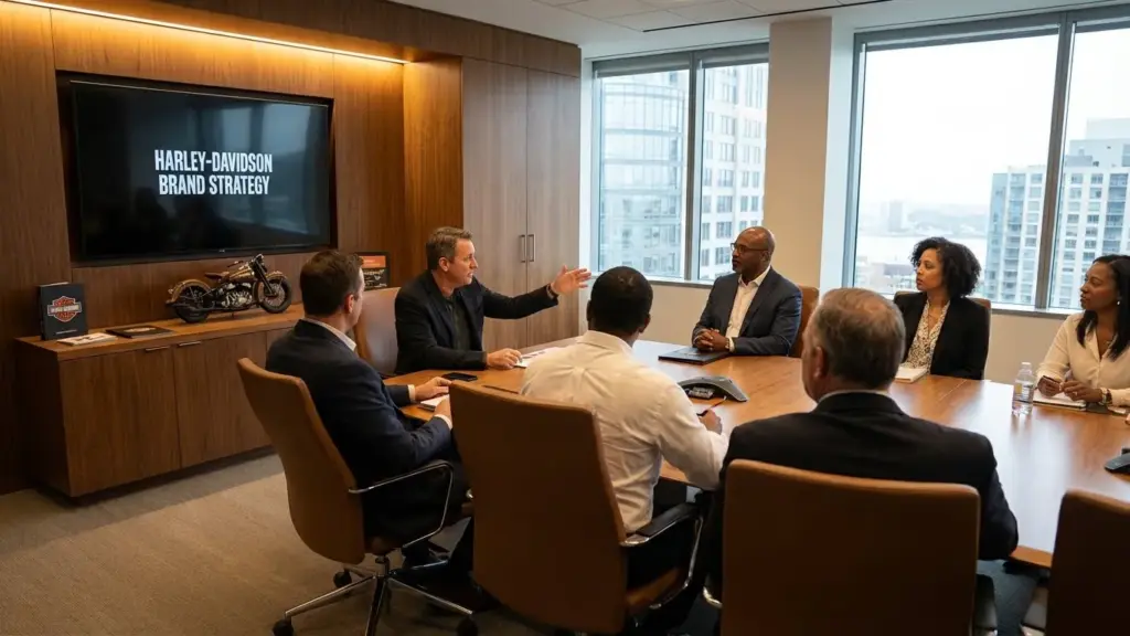 Harley-Davidson Announces Major Leadership Shakeup to Revitalize the Brand — Here’s Why Riders Are Paying Attention 2 Harley-Davidson leadership team concept in a strategy meeting.