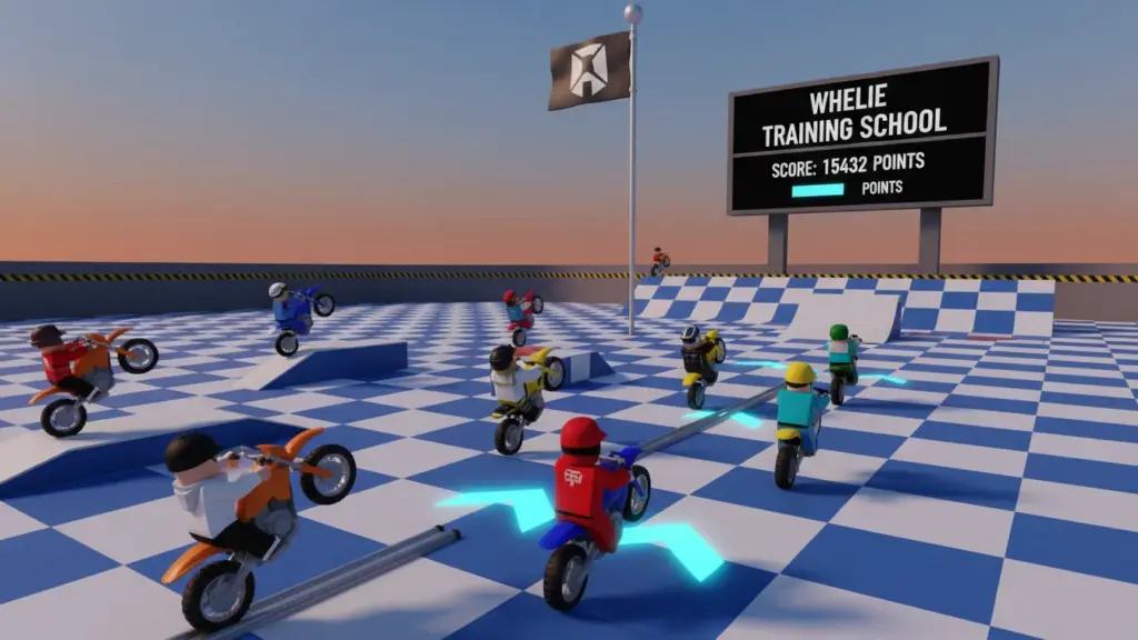 Roblox wheelie training school multiple players practicing stunts